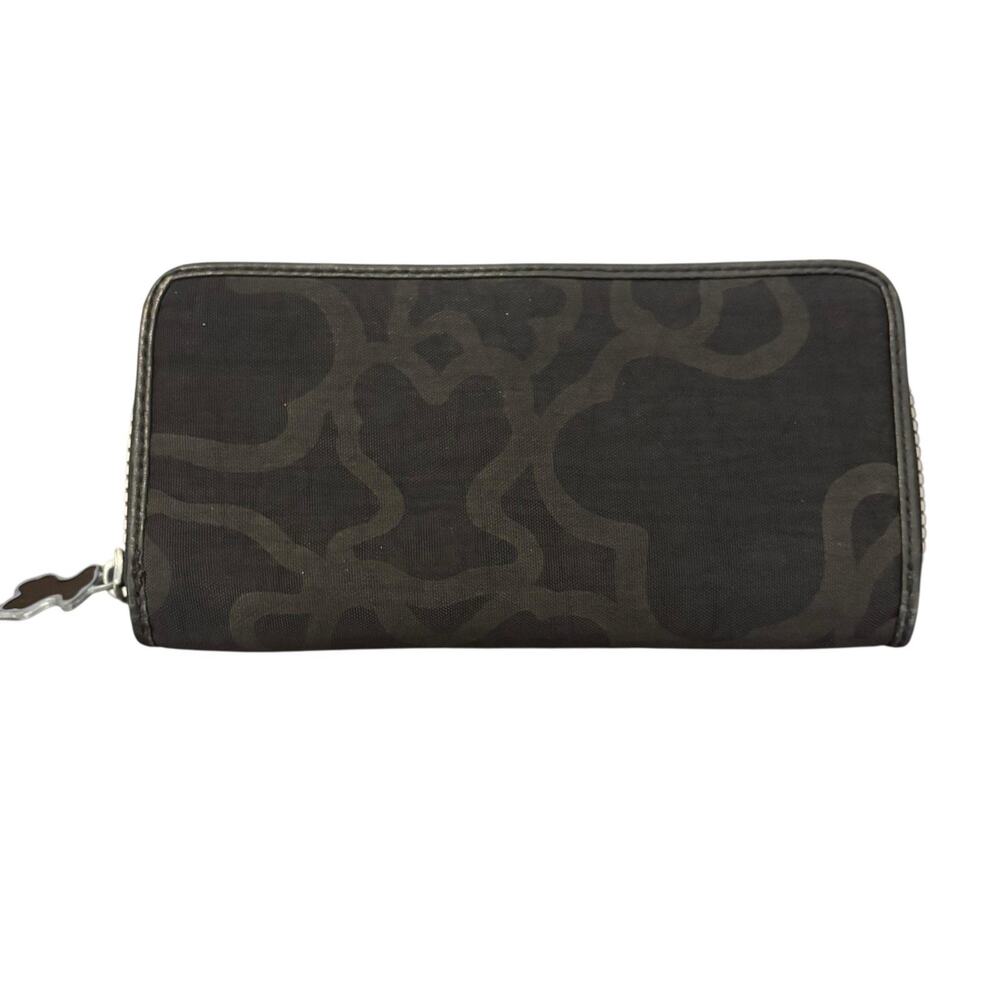 Tous Women's Long Nylon Black Credit Card Cash Bifold Zip Wallet